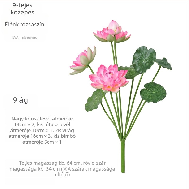 Mesterséges lótusz virág levéllel belső vízdekoráció Buddha szoborral, 60–100 cm