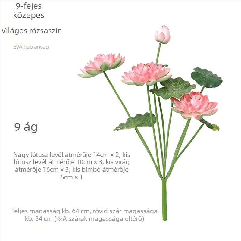 Mesterséges lótusz virág levéllel belső vízdekoráció Buddha szoborral, 60–100 cm