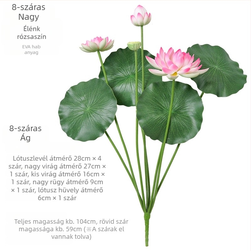 Mesterséges lótusz virág levéllel belső vízdekoráció Buddha szoborral, 60–100 cm