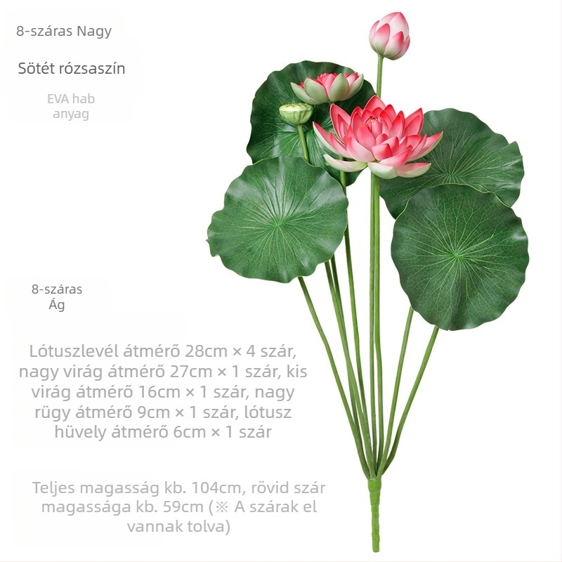 Mesterséges lótusz virág levéllel belső vízdekoráció Buddha szoborral, 60–100 cm