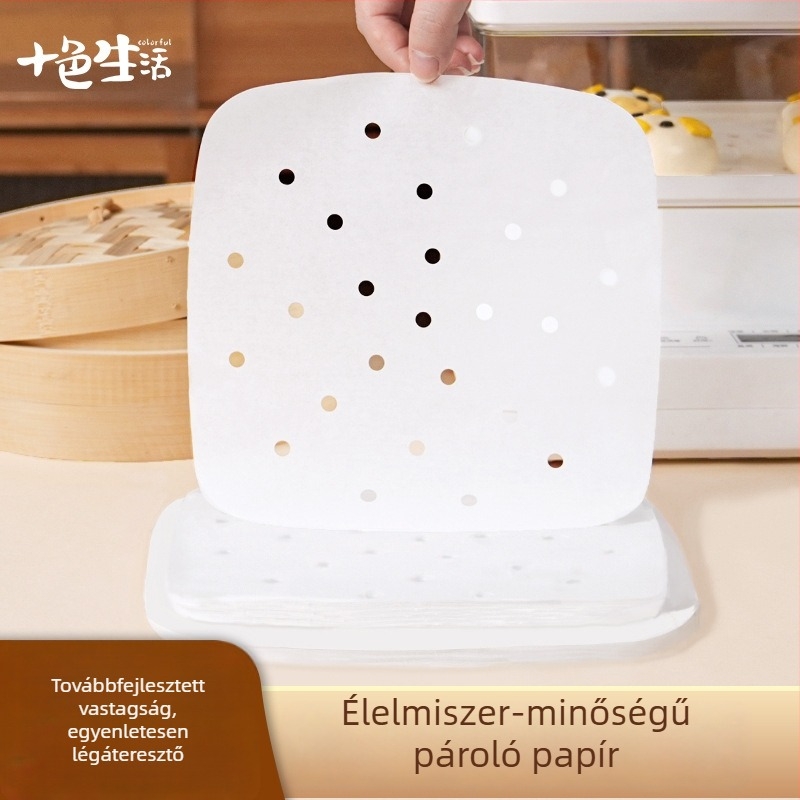 Élelmiszer-minőségű gőzölőpapír zsemle és mantou számára, vastag négyszögletes gőzölőpapír, egyszer használatos szilikonolaj bevonatú papír otthoni használatra