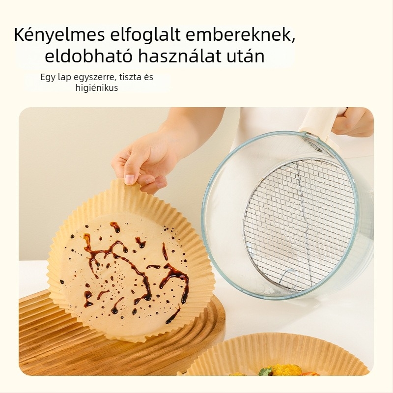 Élelmiszer-minőségű sütőpapír air fryerhez, magas hőmérsékletre, olajálló, tapadásmentes
