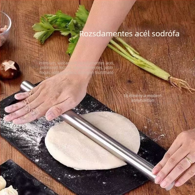 Élelmiszer-minőségű 304 rozsdamentes acél nyújtófa, tapadásmentes, knedlilapokhoz, dupla csúccsal