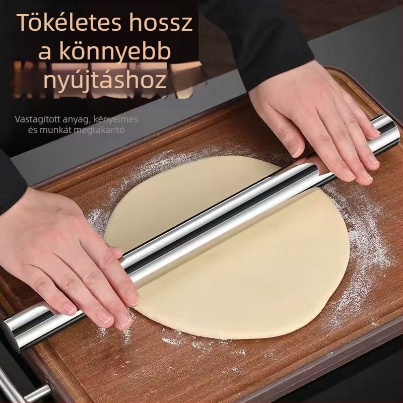 Élelmiszer-minőségű 304 rozsdamentes acél nyújtófa, tapadásmentes, knedlilapokhoz, dupla csúccsal