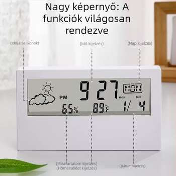 Asztali óra időjárás-, hőmérséklet- és páratartalom kijelzővel, éjszakai fény és digitális ébresztőóra