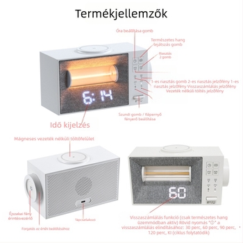 Új többfunkciós ébresztőóra fehér zajjal, vezeték nélküli töltéssel, asztali lámpával és éjszakai fénnyel