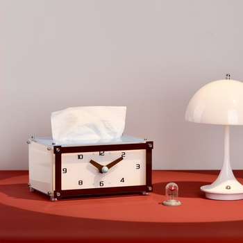 Asztali óra zsebkendő-dobozzal, dekoratív asztali dísz, modern minimalist stílusban