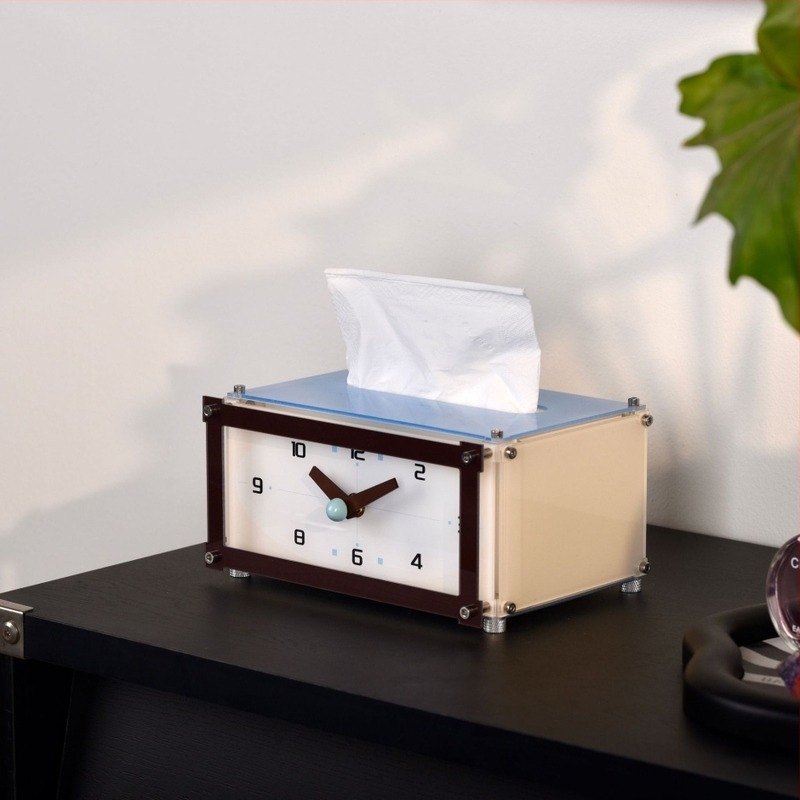 Asztali óra zsebkendő-dobozzal, dekoratív asztali dísz, modern minimalist stílusban