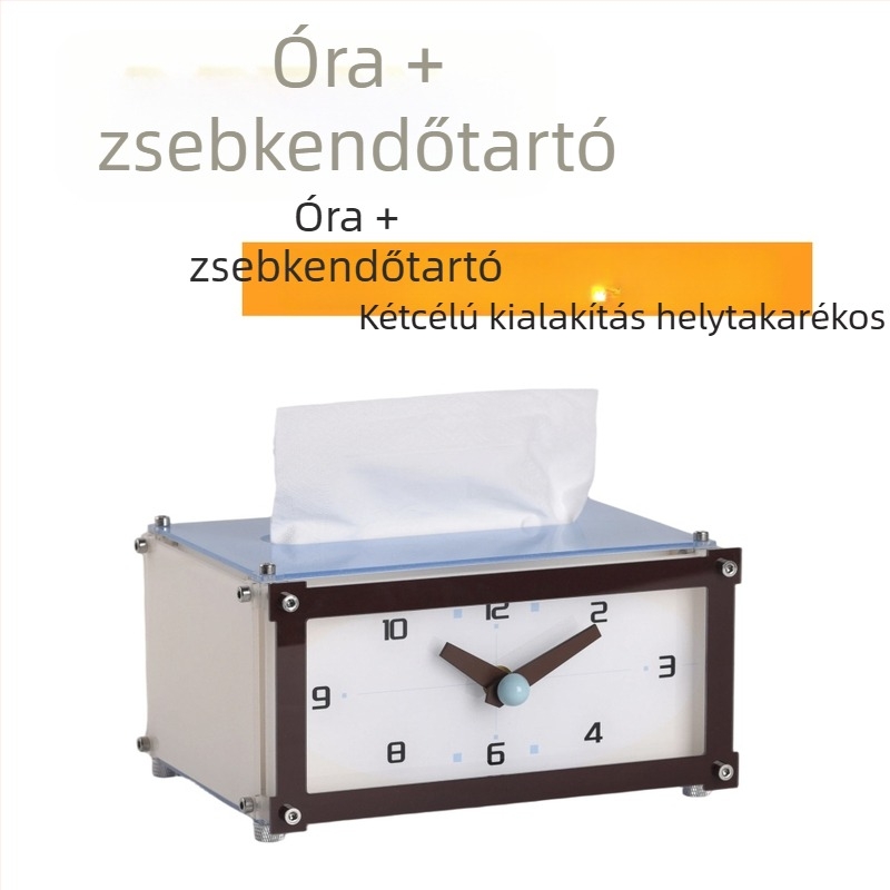 Asztali óra zsebkendő-dobozzal, dekoratív asztali dísz, modern minimalist stílusban