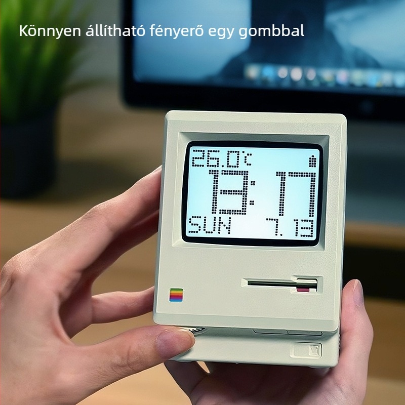 Rétro Mike ébresztőóra digitális kijelzővel, USB töltéssel, naptárral és éjjeli fénnyel – asztali dekoráció