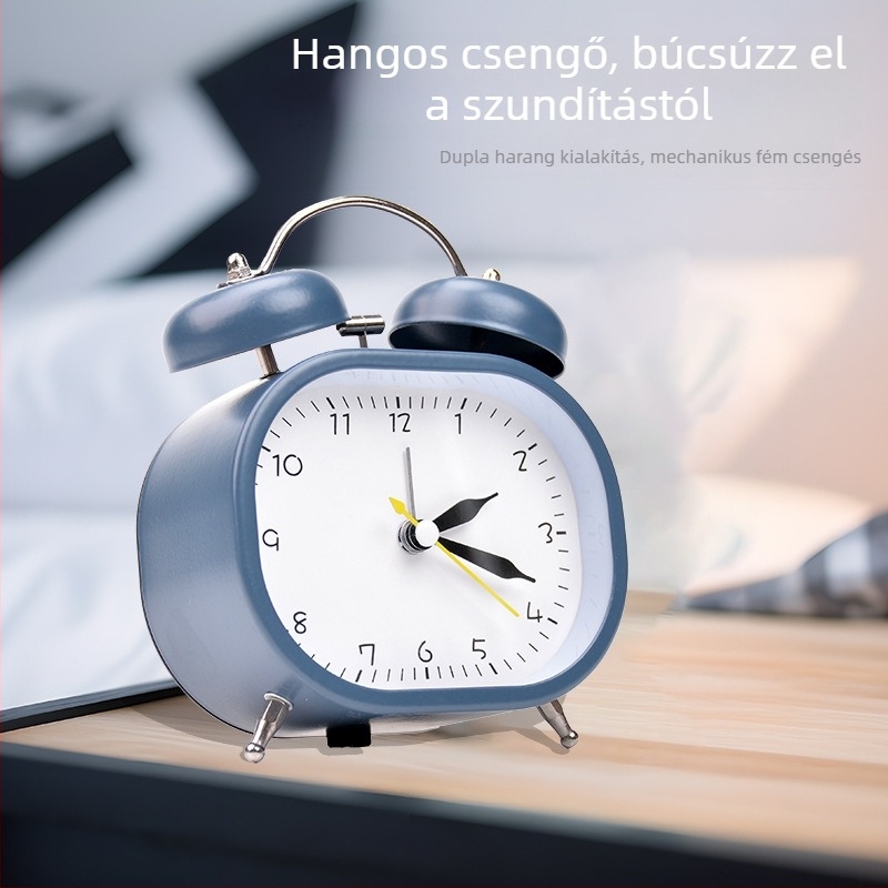 Iskolásoknak szánt ébresztő fém tokban, csendes járás, digitális LCD kijelzővel, éjjeli lámpa funkcióval rendelkező asztali óra