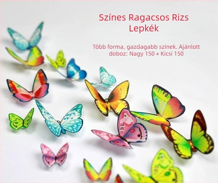 Lepke tortadíszítés ragadós rizspapírból, ehető, 96 darab