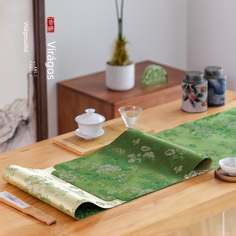 Vízálló teás alátét, Zen ihletésű, egyszínű virágos mintával, Új kínai stílusú textil asztalterítő