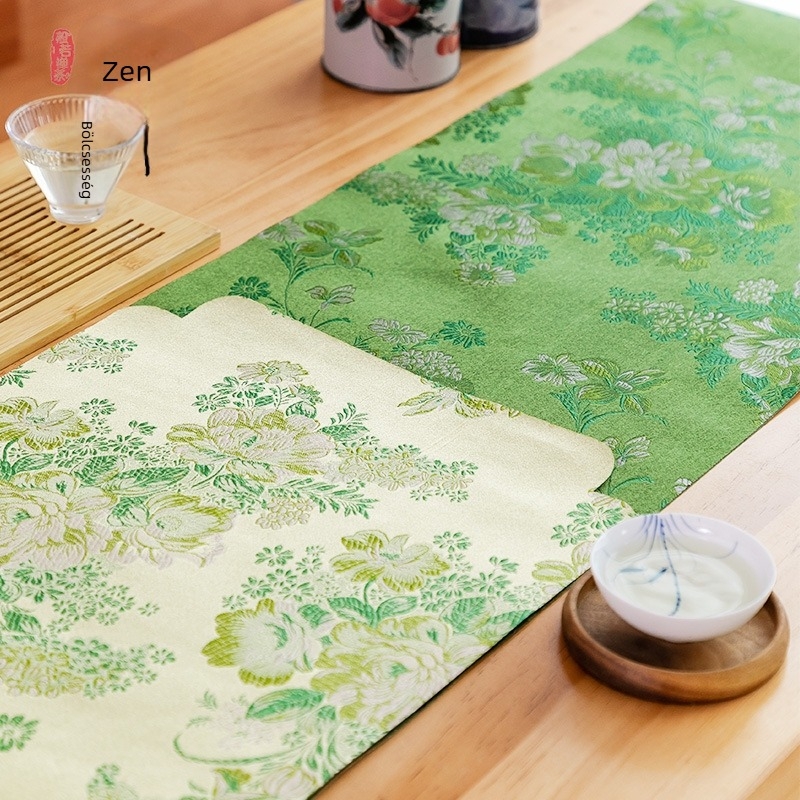 Vízálló teás alátét, Zen ihletésű, egyszínű virágos mintával, Új kínai stílusú textil asztalterítő
