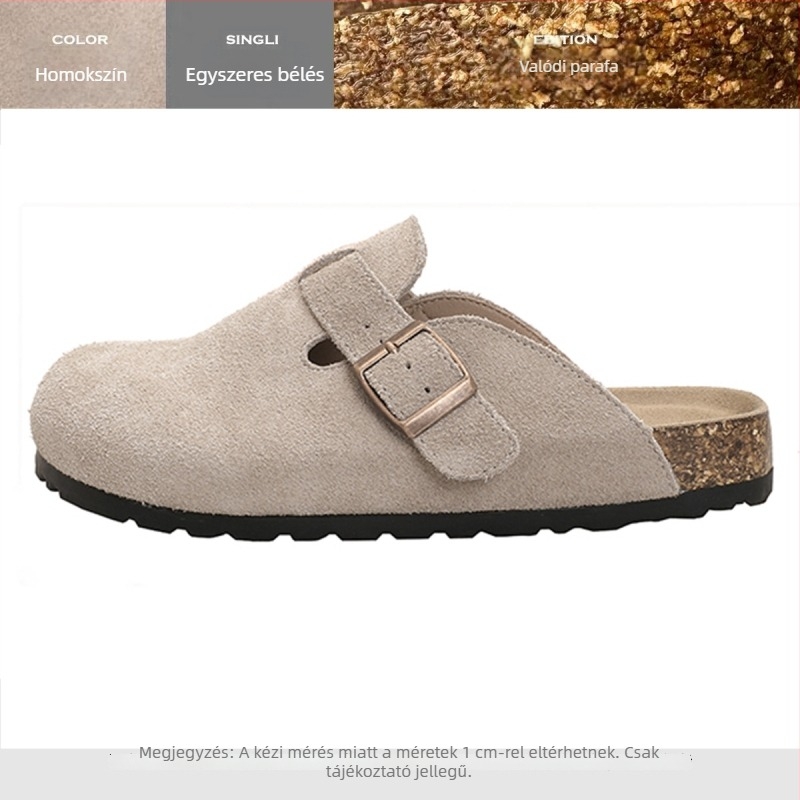 Női Birkenstock-stílusú slip-on cipő valódi marhabőrből, vastag talppal, zárt orral, tavasz–ősz használatra, 2025-ös modell