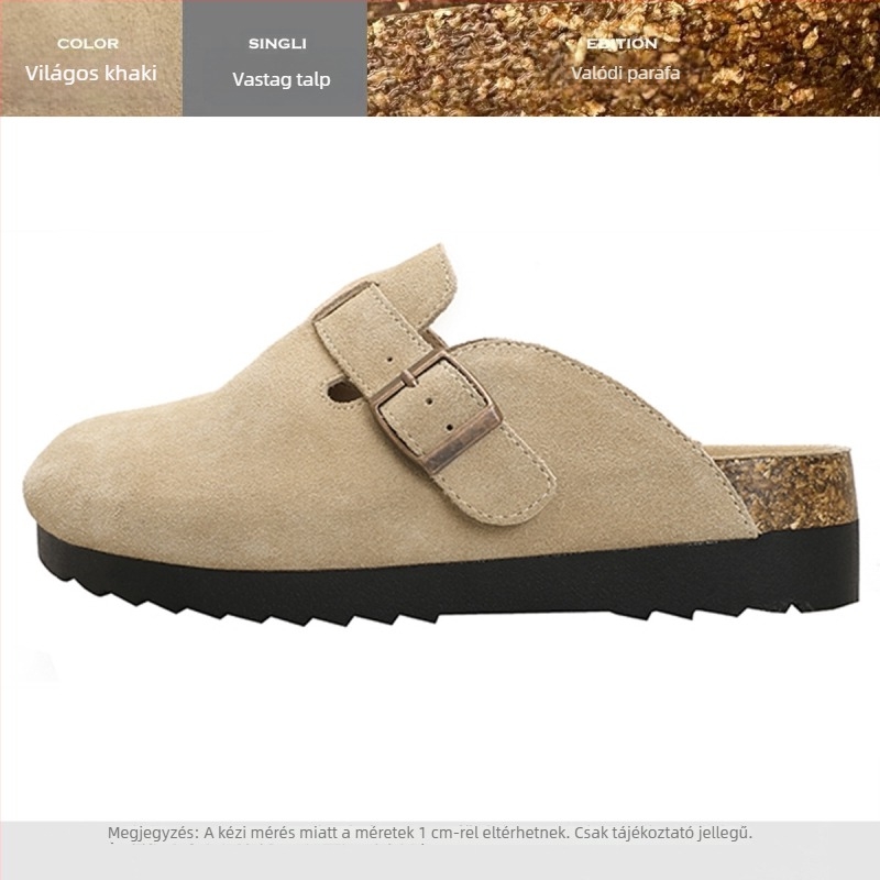 Női Birkenstock-stílusú slip-on cipő valódi marhabőrből, vastag talppal, zárt orral, tavasz–ősz használatra, 2025-ös modell