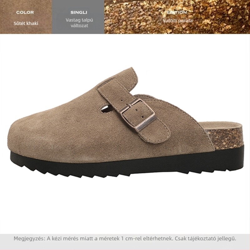 Női Birkenstock-stílusú slip-on cipő valódi marhabőrből, vastag talppal, zárt orral, tavasz–ősz használatra, 2025-ös modell