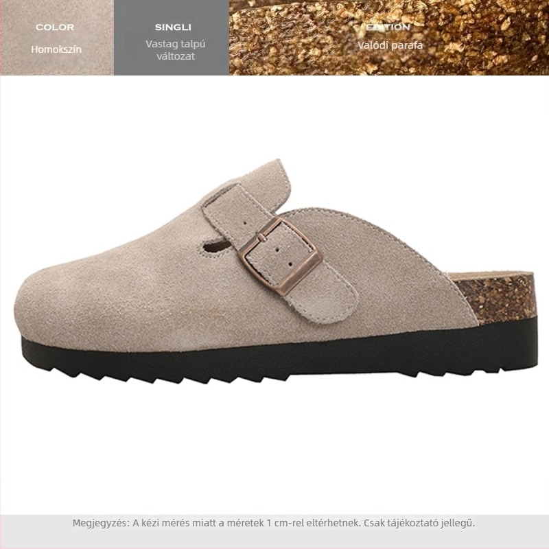 Női Birkenstock-stílusú slip-on cipő valódi marhabőrből, vastag talppal, zárt orral, tavasz–ősz használatra, 2025-ös modell
