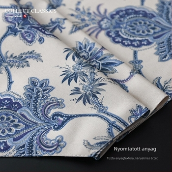 Új kínai stílusú asztal futó kék-fehér porcelán mintával, pamut-lin keverék anyag, virágos vidéki motívum kávé- és étkezőasztalhoz