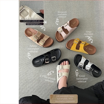 TOUTOU Női vastag talpú papucs, magasságot növelő, Birkenstock-stílusú, valódi bőr, nyár 2026