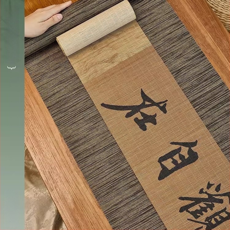 Zen stílusú bambusz teázó asztali futó, bambusz motívumokkal, vízálló