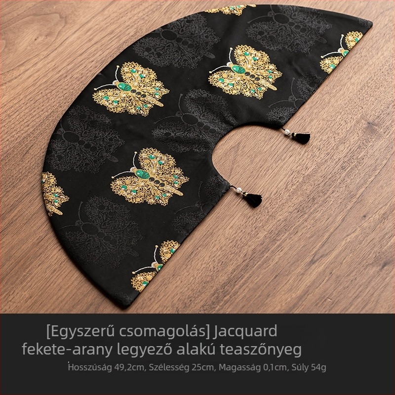 Fekete‑arany pillangó alakú teaalátét asztalhoz, kínai retro zen stílusú brokát Jacquard anyag, kétoldalas teás zászló és teáskészlet kiegészítők