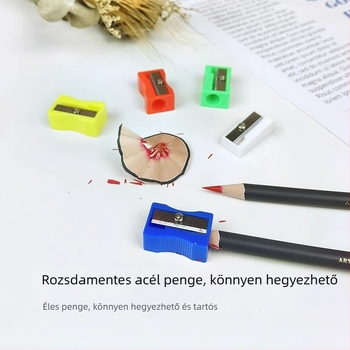 Mini kézi ceruzahegyező, műanyagból, egy lyukú, diákoknak
