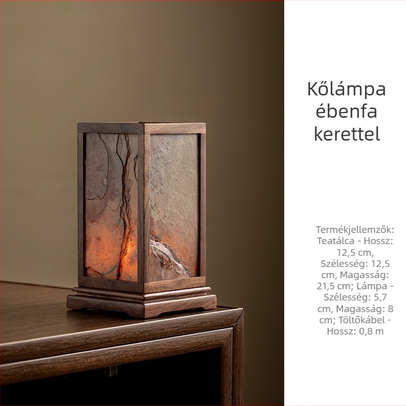 Új kreatív zen hangulatvilágítás teaházhoz, Wabi-Sabi stílus, négyszögletes kő-formájú asztali lámpa réz alapú, dekoratív tárgy