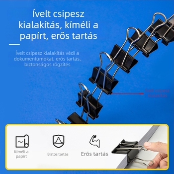 Deli 8561 Fekete hosszú farkú dokumentumklip, 12 darabos készlet, 51 mm, fémből készült
