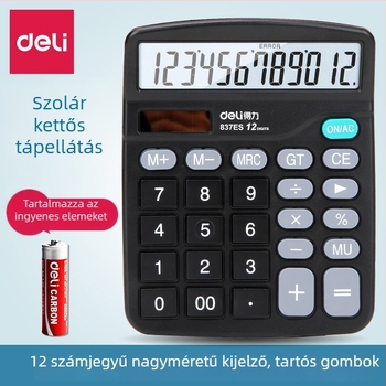 Deli 837Es nagy kijelzős 12 számjegyű számológép, kettős energiaellátás, hang nélkül, pénzügyi számvitelhez és irodai kellékek