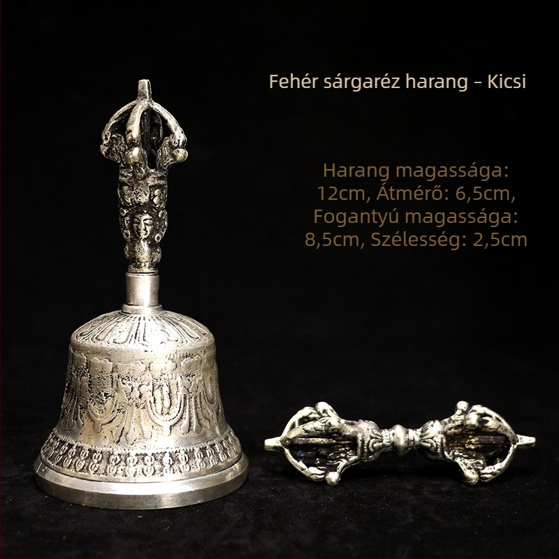 Vajra harang és dorje, ötszálú vajra, fehér réz, buddhista szertartási eszköz