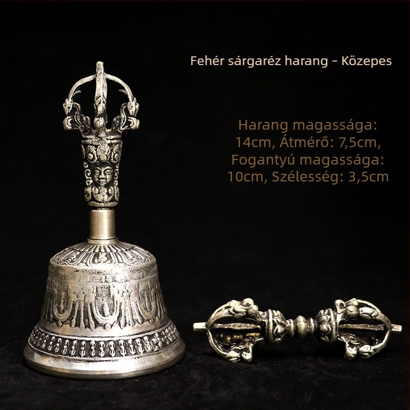 Vajra harang és dorje, ötszálú vajra, fehér réz, buddhista szertartási eszköz