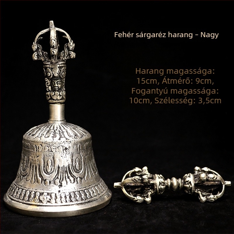 Vajra harang és dorje, ötszálú vajra, fehér réz, buddhista szertartási eszköz