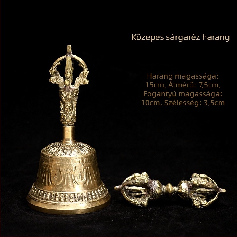 Vajra harang és dorje, ötszálú vajra, fehér réz, buddhista szertartási eszköz