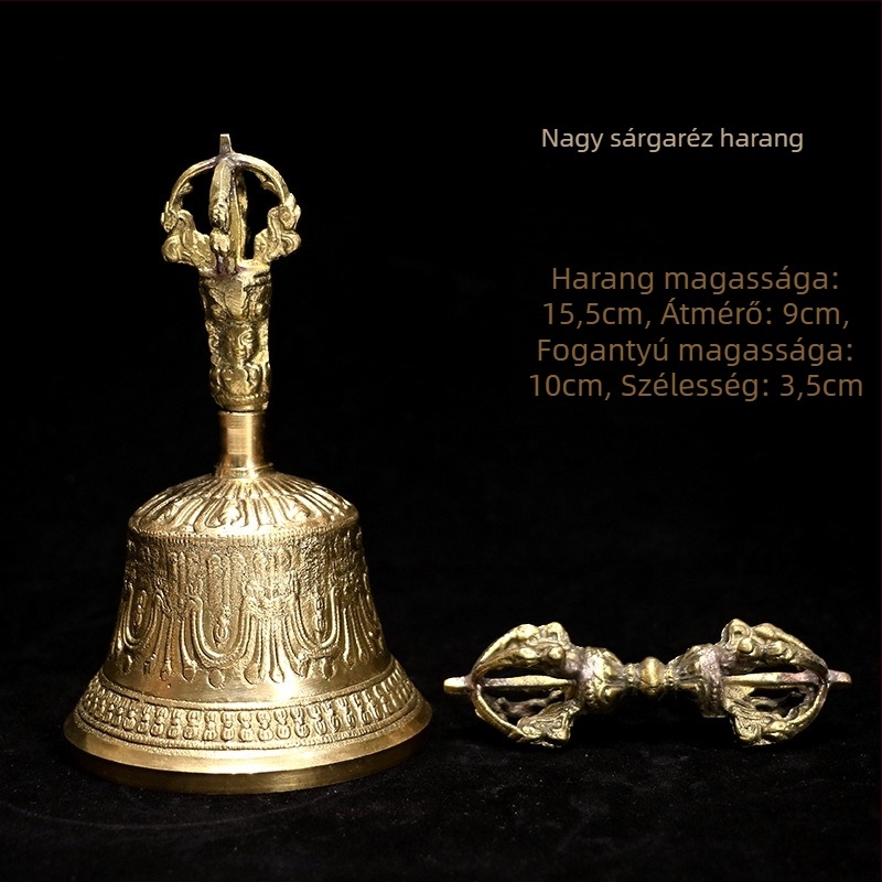 Vajra harang és dorje, ötszálú vajra, fehér réz, buddhista szertartási eszköz