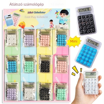 12 darabos mini átlátszó számológép, cukorka színű, hordozható irodai használatra
