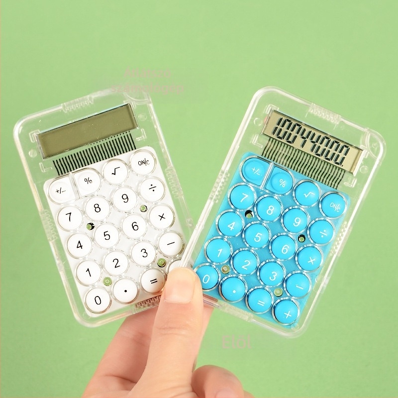 12 darabos mini átlátszó számológép, cukorka színű, hordozható irodai használatra