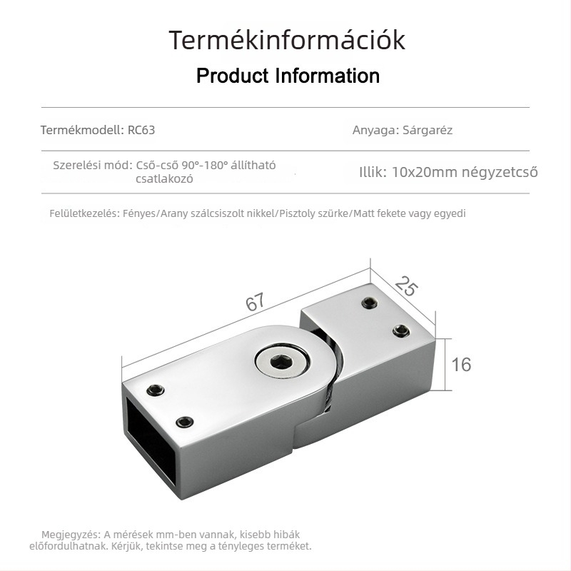 Sárgarézből készült merevítő csatlakozó zuhanyajtóhoz, 10x20 mm RC63