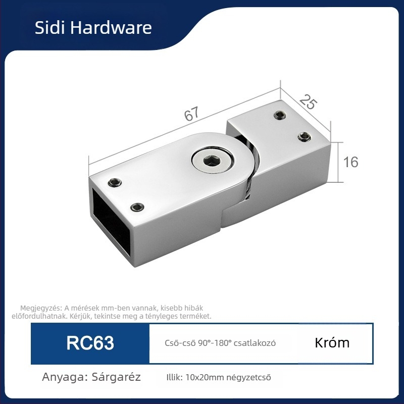 Sárgarézből készült merevítő csatlakozó zuhanyajtóhoz, 10x20 mm RC63