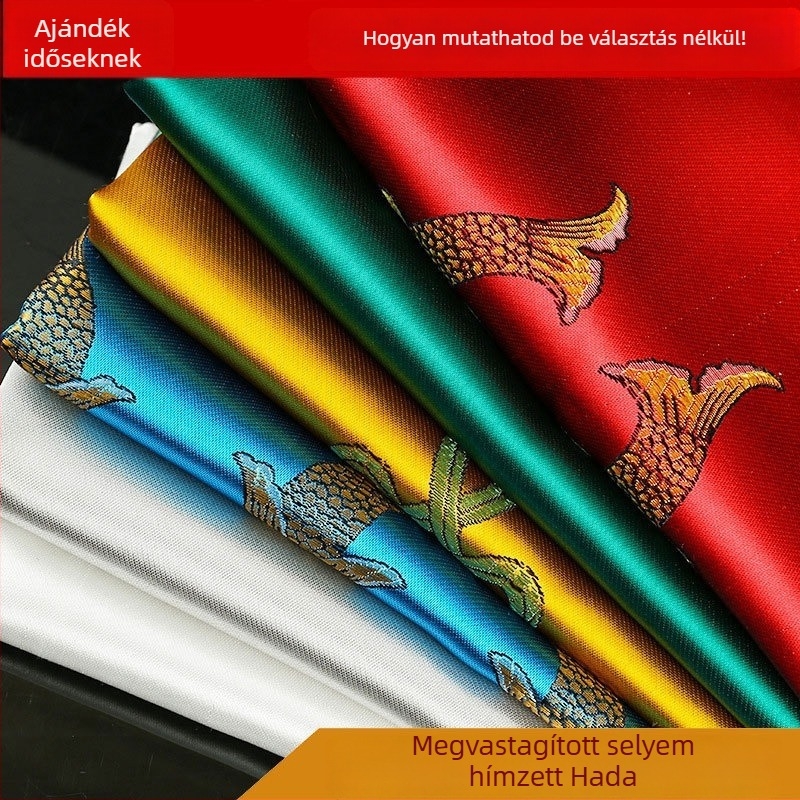 Hímzett nyolc szerencsés motívumos hada, hossz 260 cm, szélesség 50 cm, nagy méret, etnikus stílus