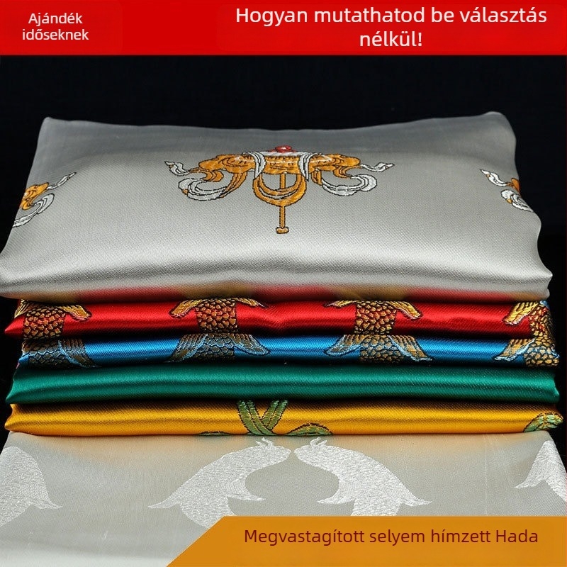 Hímzett nyolc szerencsés motívumos hada, hossz 260 cm, szélesség 50 cm, nagy méret, etnikus stílus
