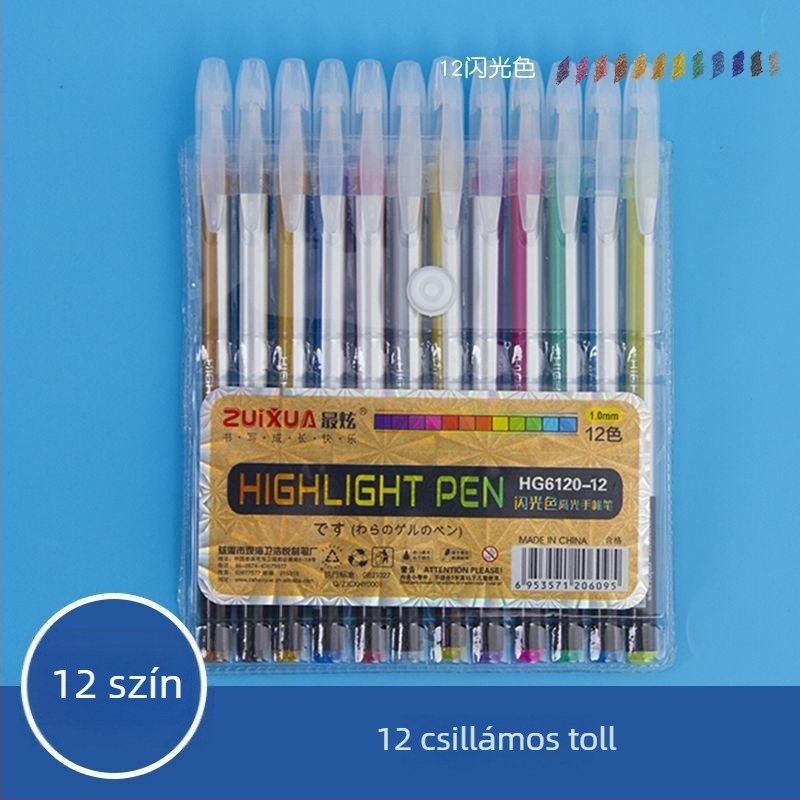 Csillogó neon kiemelő tollak készlet, aranyos koreai stílusú színes gel tollakkal naplóíráshoz és kiemeléshez