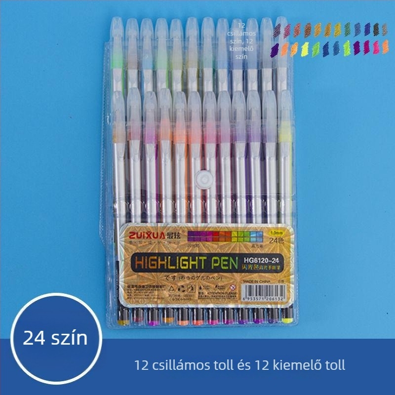 Csillogó neon kiemelő tollak készlet, aranyos koreai stílusú színes gel tollakkal naplóíráshoz és kiemeléshez