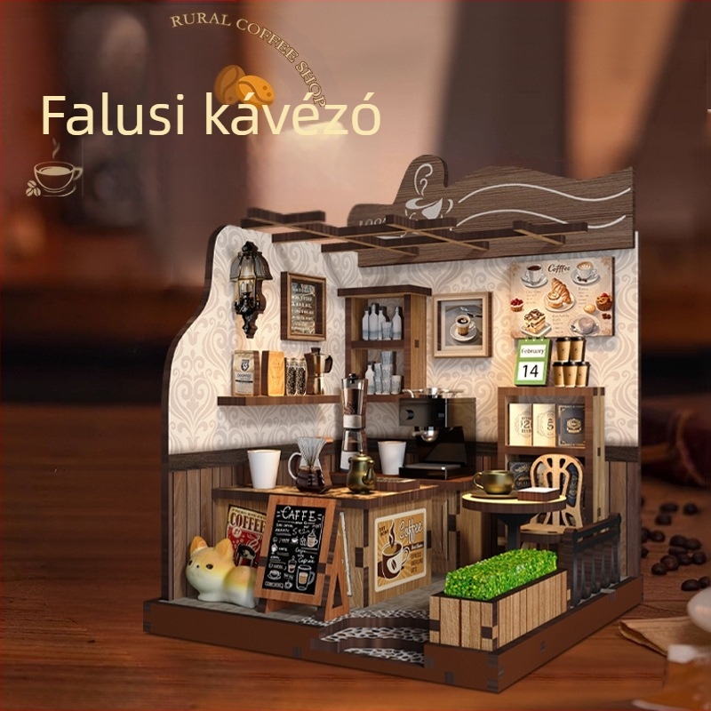 DIY Fa Könyvállvány – 3D Összeállítható Vidéki Kávézó Stílus