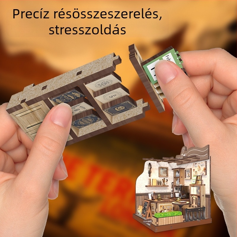 DIY Fa Könyvállvány – 3D Összeállítható Vidéki Kávézó Stílus