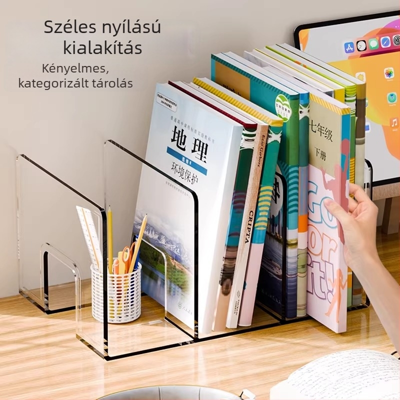 Átlátszó akril asztali könyvállvány diákoknak, irattároló az asztalra