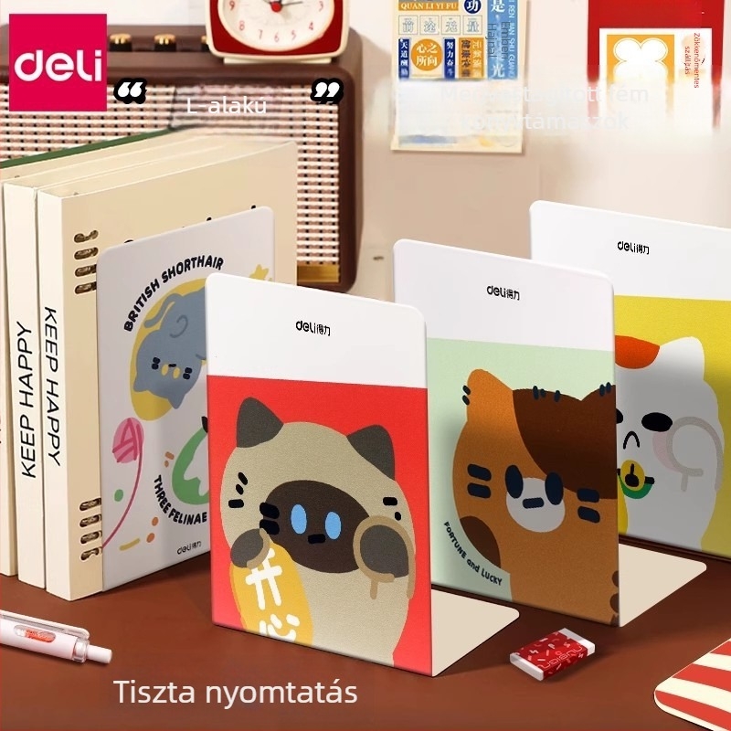 Deli fém könyvállvány – aranyos rajzfilmszerű dizájn, asztali rendező és könyvorganizer