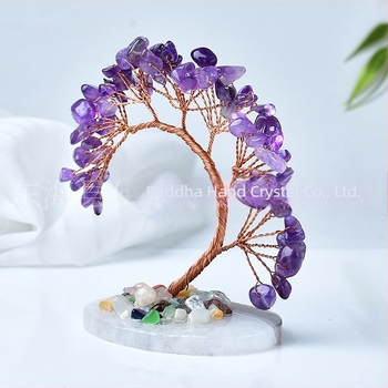 Kristályfa dísz, ametistből készült szerencsefa, kristály kavicsok, DIY kristályos bonsai növény, autó dísz