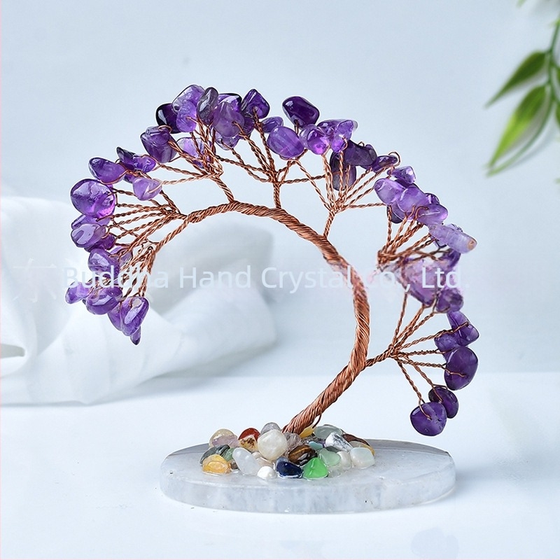 Kristályfa dísz, ametistből készült szerencsefa, kristály kavicsok, DIY kristályos bonsai növény, autó dísz