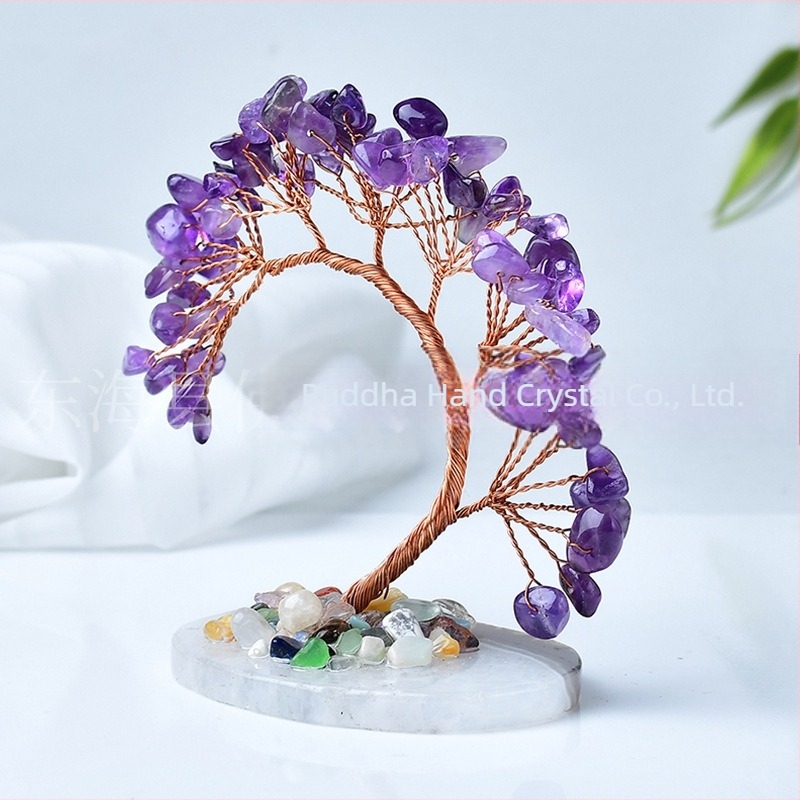 Kristályfa dísz, ametistből készült szerencsefa, kristály kavicsok, DIY kristályos bonsai növény, autó dísz